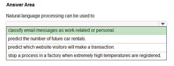 Answer figure for AI-900 question 10